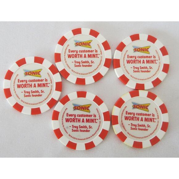 SONIC DRIVE IN 5 Poker Chips FREE MEDIUM CHERRY LIMEADE Mint Collectible Toy - Picture 2 of 5